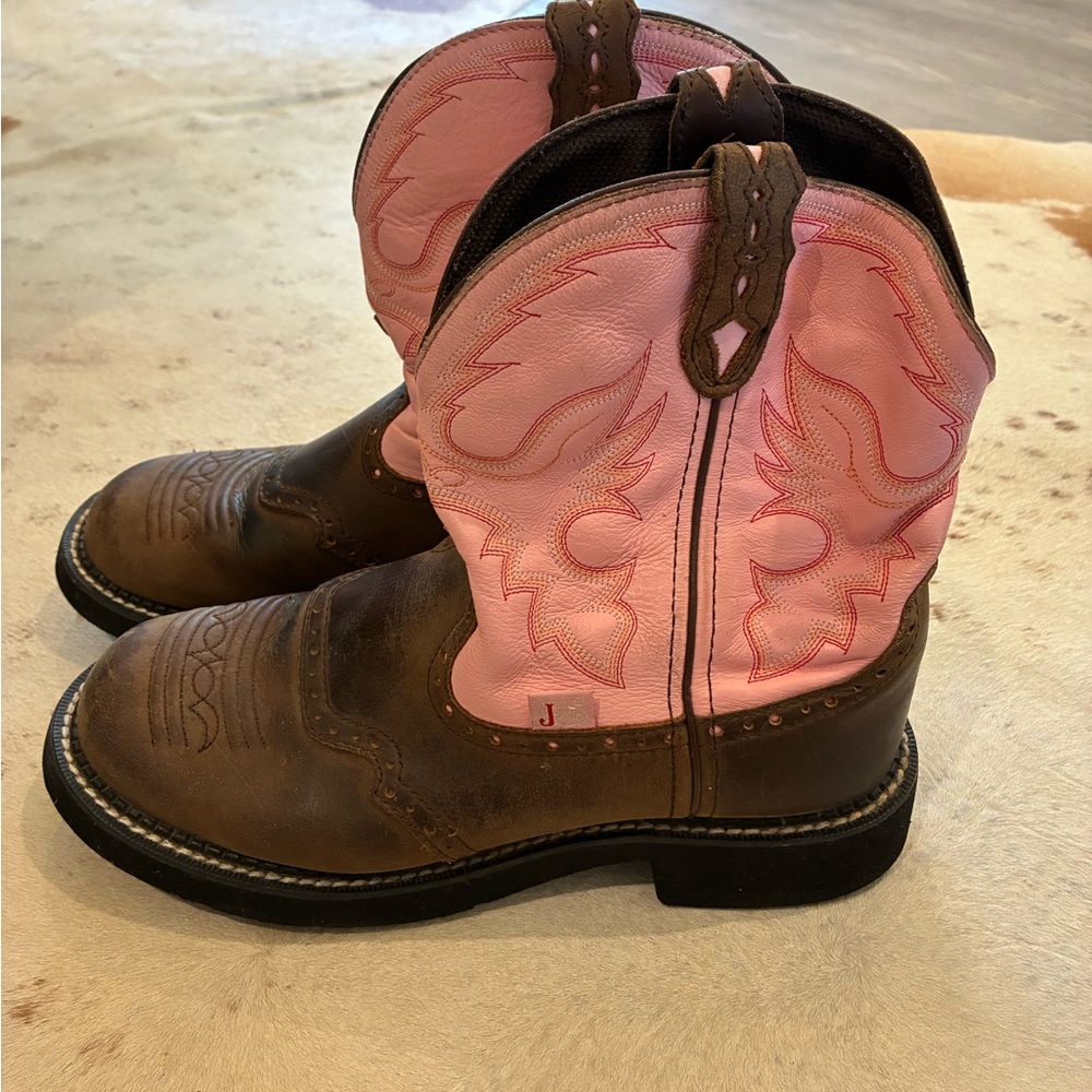 Justin Gypsy Pink Brown Women Western 9.5B Boots Country